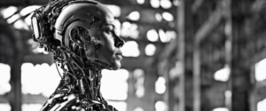 Contrastes Futuristas en Monocromo: Retrato de un Cyborg